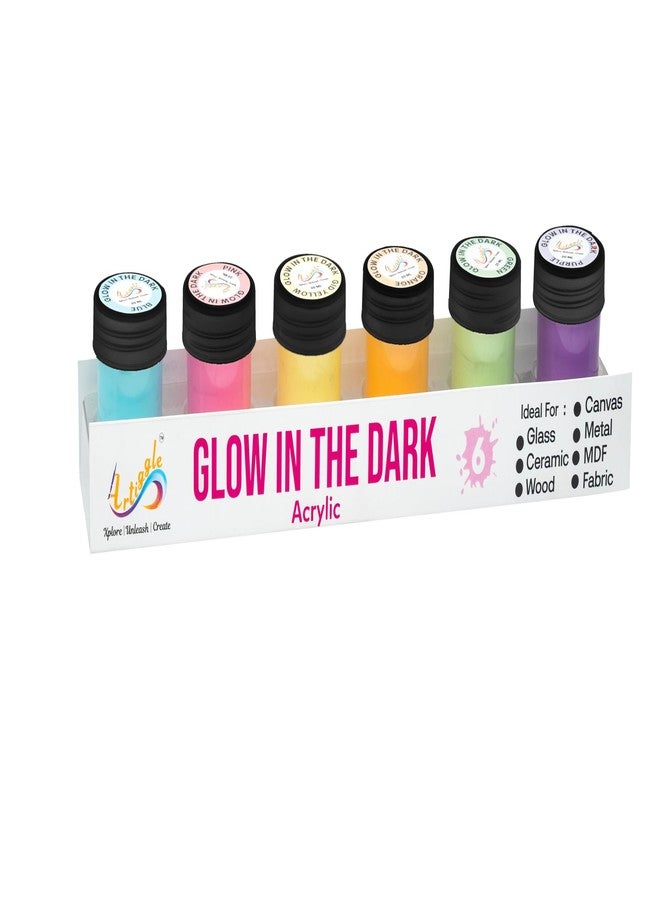 Artiggle Acrylic Colours | 6 Colours x 20 ml | DIY Paint, Rich Pigment | Multicolour & Multi-surface | Non-Cracking Paint for Canvas, Wood, Leather, Earthenware, Metal (Glow In The Dark) - Image 1